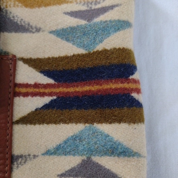 Pendleton Wyeth Trail Tote Open Top Wool & Leather Bag Southwest Aztec Print - Picture 7 of 15